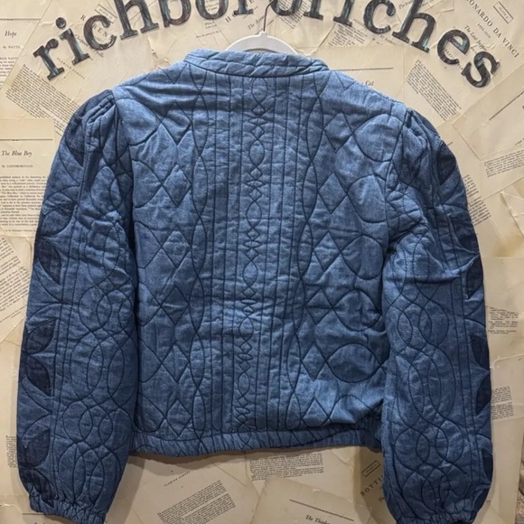 Free People Quinn Quilted Jacket Crop Boxy Star Appliqué Indigo Denim - Picture 5 of 5